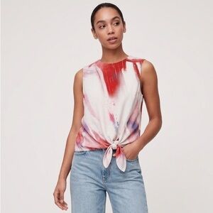 Babaton Aritzia Hopkins Blouse Printed Tie Front Top Abstract Design Size Small